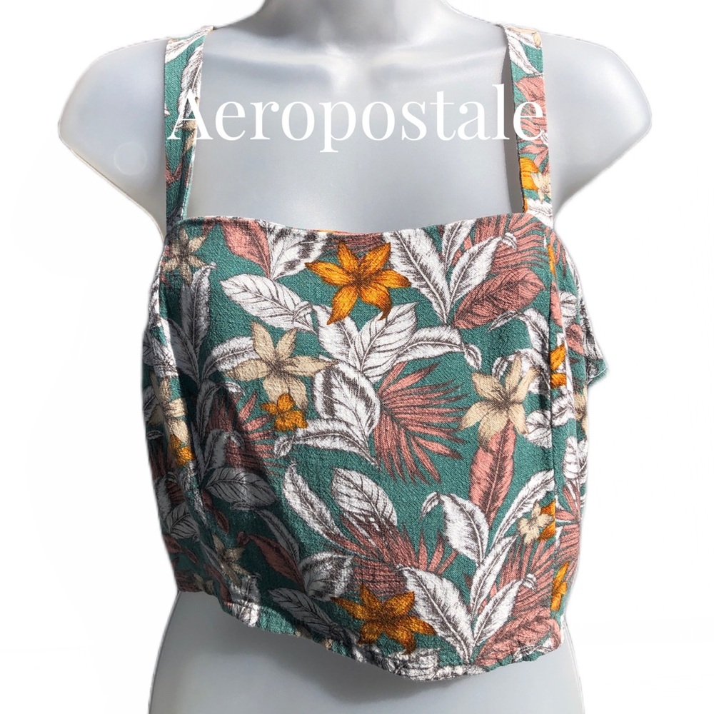 Aeropostale floral and leaf print linen blend crop top ON SALE